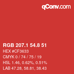 カラーコード: RGB 207.1 54.8 51 | qconv.com