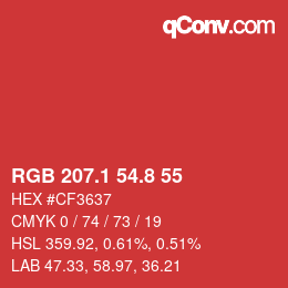 カラーコード: RGB 207.1 54.8 55 | qconv.com