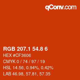 カラーコード: RGB 207.1 54.8 6 | qconv.com