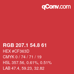 カラーコード: RGB 207.1 54.8 61 | qconv.com