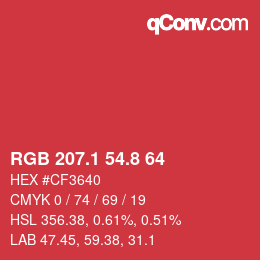 カラーコード: RGB 207.1 54.8 64 | qconv.com
