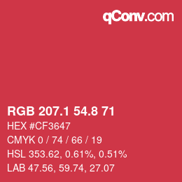 カラーコード: RGB 207.1 54.8 71 | qconv.com