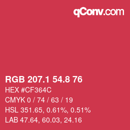 カラーコード: RGB 207.1 54.8 76 | qconv.com