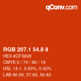 カラーコード: RGB 207.1 54.8 8 | qconv.com