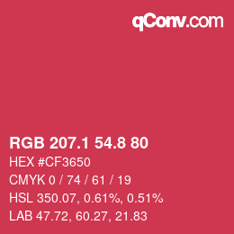 カラーコード: RGB 207.1 54.8 80 | qconv.com