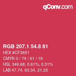 カラーコード: RGB 207.1 54.8 81 | qconv.com