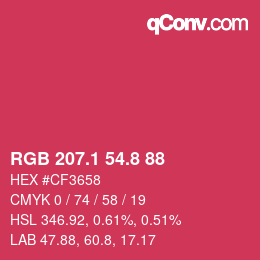 カラーコード: RGB 207.1 54.8 88 | qconv.com
