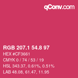 カラーコード: RGB 207.1 54.8 97 | qconv.com