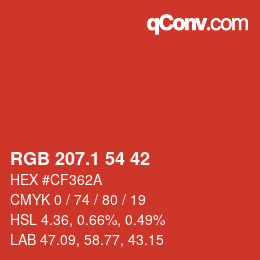 カラーコード: RGB 207.1 54 42 | qconv.com