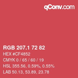 カラーコード: RGB 207.1 72 82 | qconv.com