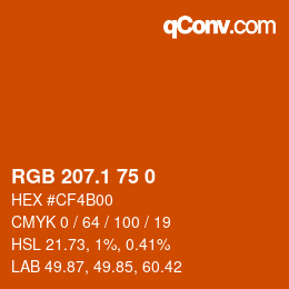 カラーコード: RGB 207.1 75 0 | qconv.com