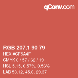 カラーコード: RGB 207.1 90 79 | qconv.com