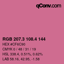 カラーコード: RGB 207.3 108.4 144 | qconv.com