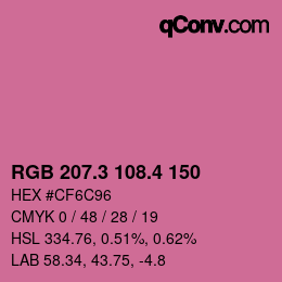 カラーコード: RGB 207.3 108.4 150 | qconv.com
