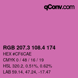 カラーコード: RGB 207.3 108.4 174 | qconv.com