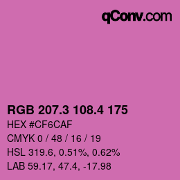 カラーコード: RGB 207.3 108.4 175 | qconv.com