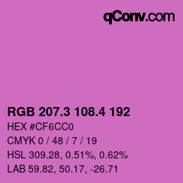 カラーコード: RGB 207.3 108.4 192 | qconv.com