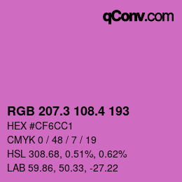 カラーコード: RGB 207.3 108.4 193 | qconv.com