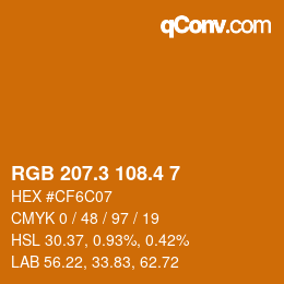 カラーコード: RGB 207.3 108.4 7 | qconv.com
