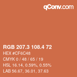 カラーコード: RGB 207.3 108.4 72 | qconv.com