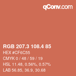 カラーコード: RGB 207.3 108.4 85 | qconv.com