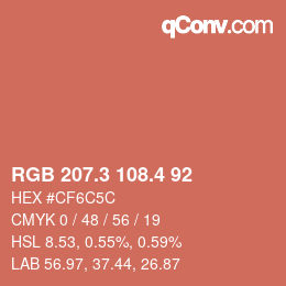 カラーコード: RGB 207.3 108.4 92 | qconv.com