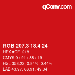 カラーコード: RGB 207.3 18.4 24 | qconv.com