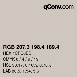 カラーコード: RGB 207.3 198.4 189.4 | qconv.com