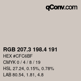 カラーコード: RGB 207.3 198.4 191 | qconv.com