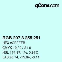 カラーコード: RGB 207.3 255 251 | qconv.com