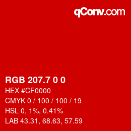 カラーコード: RGB 207.7 0 0 | qconv.com