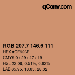 カラーコード: RGB 207.7 146.6 111 | qconv.com