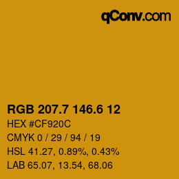 カラーコード: RGB 207.7 146.6 12 | qconv.com