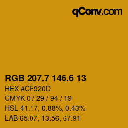 カラーコード: RGB 207.7 146.6 13 | qconv.com