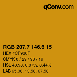 カラーコード: RGB 207.7 146.6 15 | qconv.com