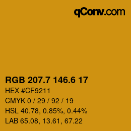 カラーコード: RGB 207.7 146.6 17 | qconv.com