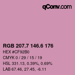 カラーコード: RGB 207.7 146.6 176 | qconv.com
