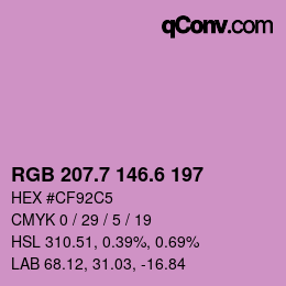 カラーコード: RGB 207.7 146.6 197 | qconv.com