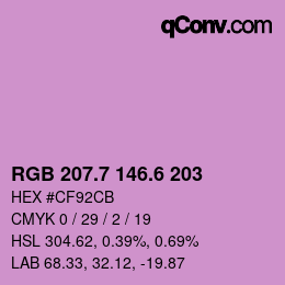カラーコード: RGB 207.7 146.6 203 | qconv.com