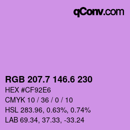 カラーコード: RGB 207.7 146.6 230 | qconv.com