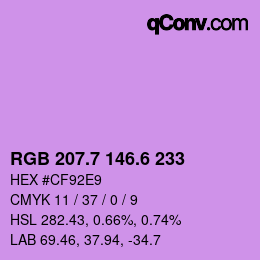 カラーコード: RGB 207.7 146.6 233 | qconv.com