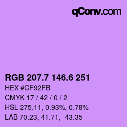 カラーコード: RGB 207.7 146.6 251 | qconv.com