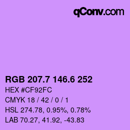 カラーコード: RGB 207.7 146.6 252 | qconv.com