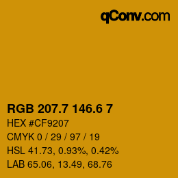 カラーコード: RGB 207.7 146.6 7 | qconv.com