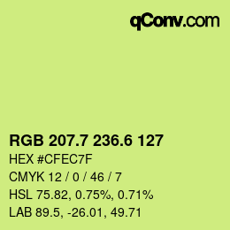 カラーコード: RGB 207.7 236.6 127 | qconv.com