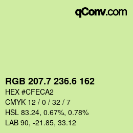 カラーコード: RGB 207.7 236.6 162 | qconv.com