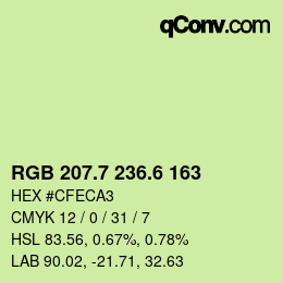 カラーコード: RGB 207.7 236.6 163 | qconv.com