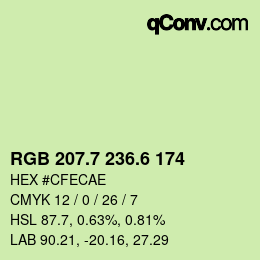 カラーコード: RGB 207.7 236.6 174 | qconv.com