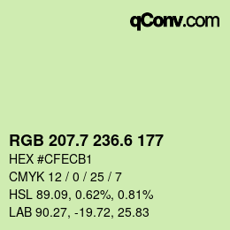カラーコード: RGB 207.7 236.6 177 | qconv.com