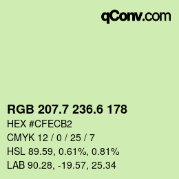 カラーコード: RGB 207.7 236.6 178 | qconv.com